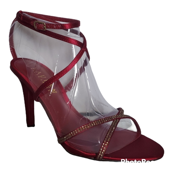 RALPH LAUREN Red Satin Wrap High Heel Sandals - Size 5 / 35 - Picture 2 of 5